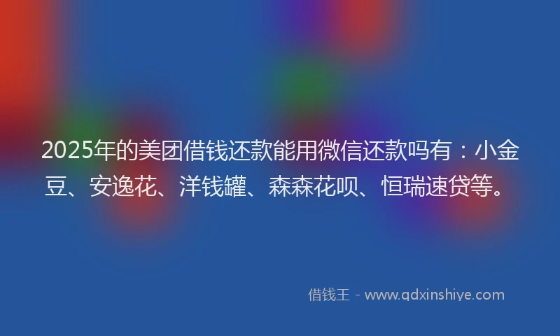 2025年的美团借钱还款能用微信还款吗有：小金豆、安逸花、洋钱罐、森森花呗、恒瑞速贷等。