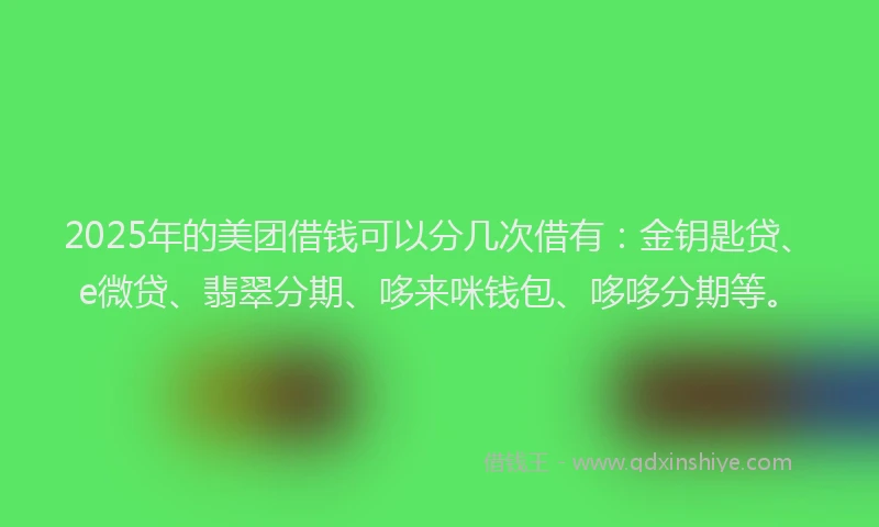 2025年的美团借钱可以分几次借有：金钥匙贷、e微贷、翡翠分期、哆来咪钱包、哆哆分期等。