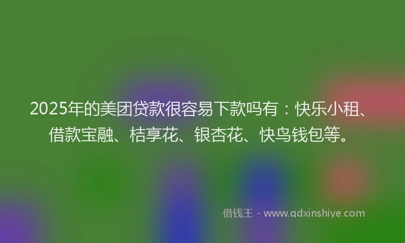 2025年的美团贷款很容易下款吗有：快乐小租、借款宝融、桔享花、银杏花、快鸟钱包等。