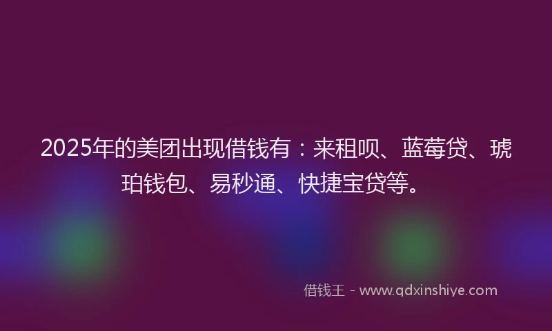 2025年的美团出现借钱有：来租呗、蓝莓贷、琥珀钱包、易秒通、快捷宝贷等。