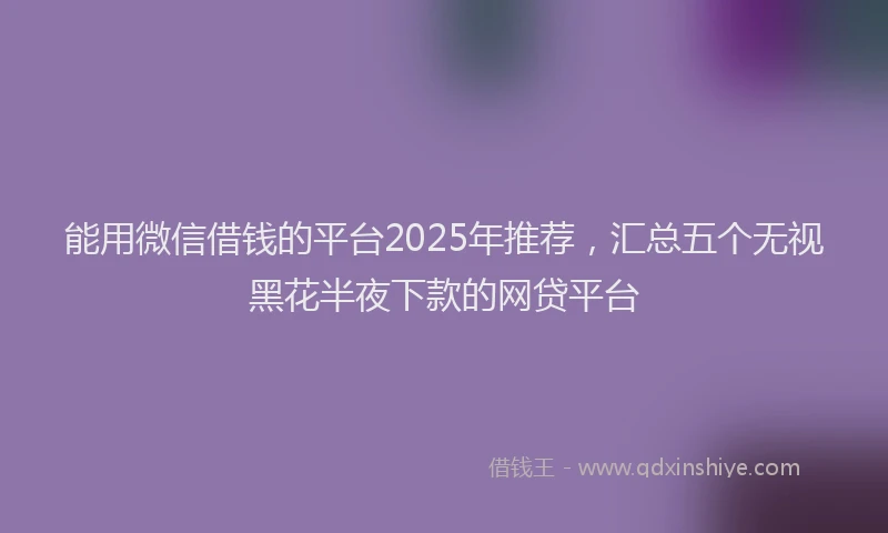 能用微信借钱的平台2025年推荐，汇总五个无视黑花半夜下款的网贷平台