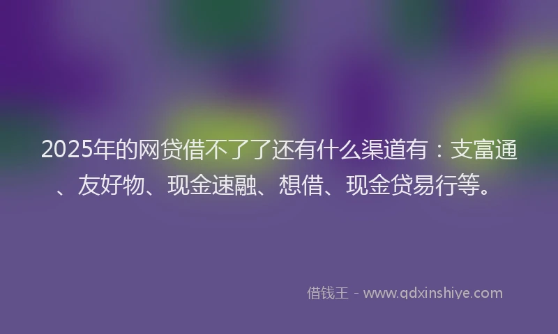 2025年的网贷借不了了还有什么渠道有：支富通、友好物、现金速融、想借、现金贷易行等。