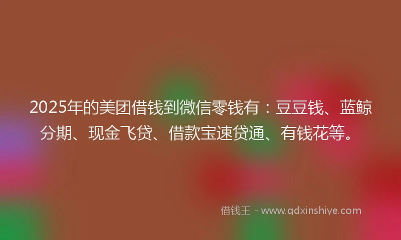 2025年的美团借钱到微信零钱有：豆豆钱、蓝鲸分期、现金飞贷、借款宝速贷通、有钱花等。