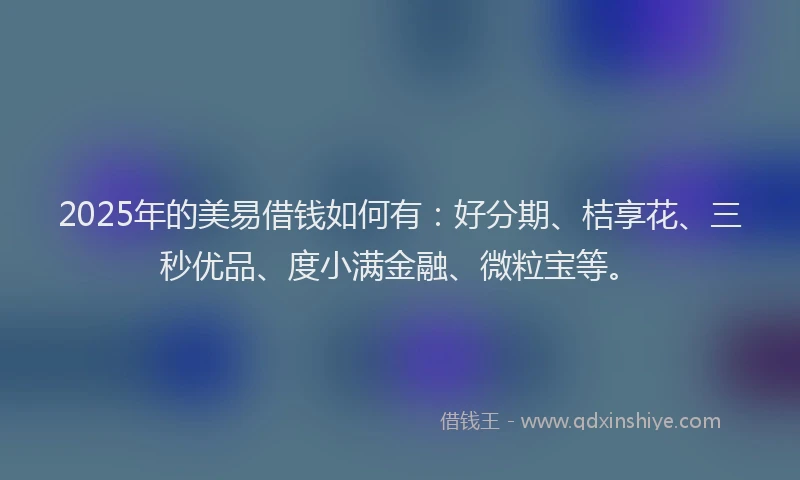 2025年的美易借钱如何有：好分期、桔享花、三秒优品、度小满金融、微粒宝等。
