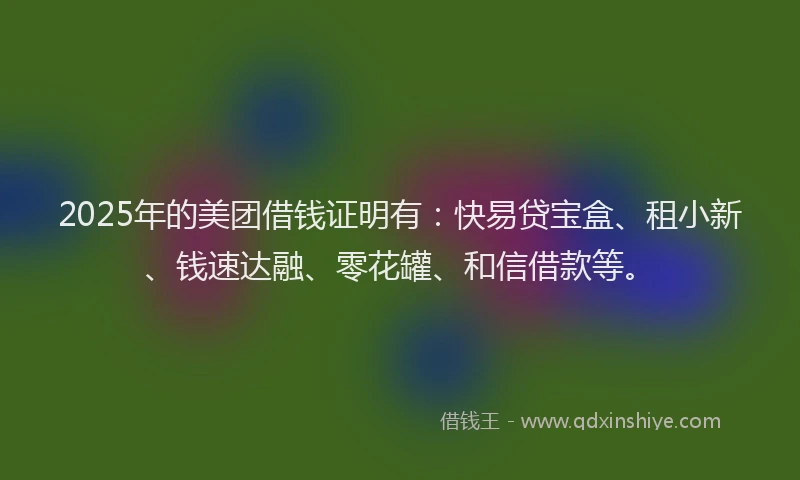 2025年的美团借钱证明有：快易贷宝盒、租小新、钱速达融、零花罐、和信借款等。