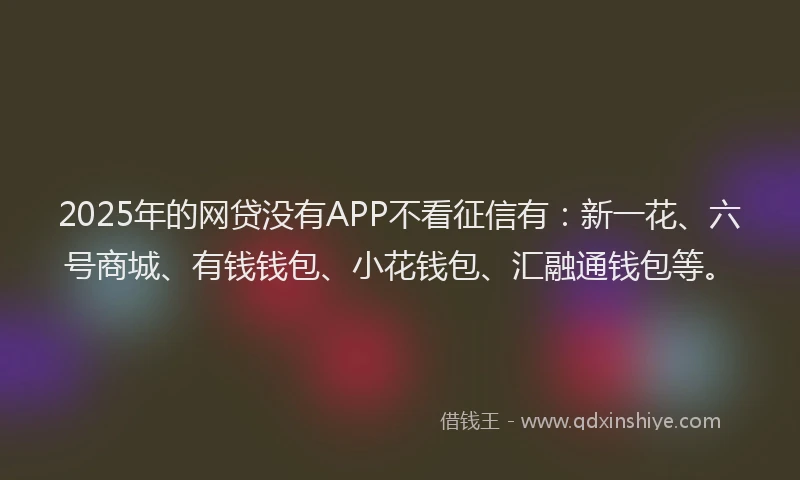 2025年的网贷没有APP不看征信有：新一花、六号商城、有钱钱包、小花钱包、汇融通钱包等。