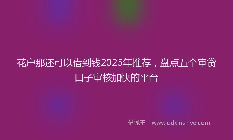 花户那还可以借到钱2025年推荐，盘点五个审贷口子审核加快的平台
