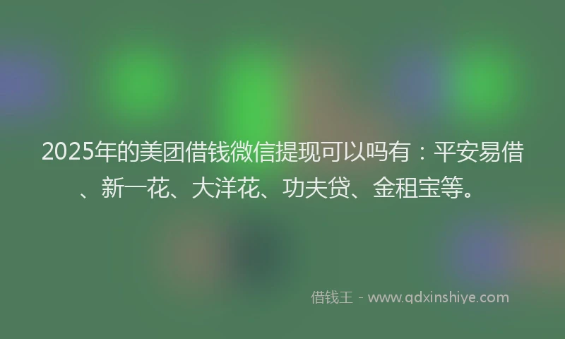 2025年的美团借钱微信提现可以吗有：平安易借、新一花、大洋花、功夫贷、金租宝等。