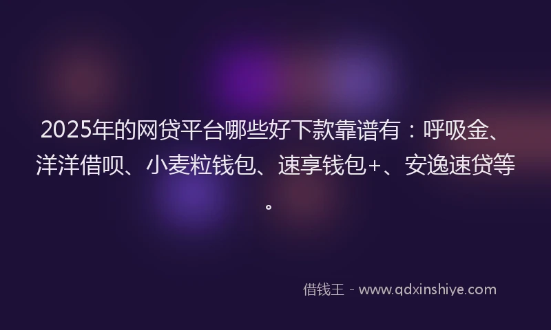 2025年的网贷平台哪些好下款靠谱有：呼吸金、洋洋借呗、小麦粒钱包、速享钱包+、安逸速贷等。