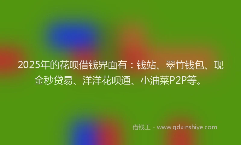 2025年的花呗借钱界面有：钱站、翠竹钱包、现金秒贷易、洋洋花呗通、小油菜P2P等。