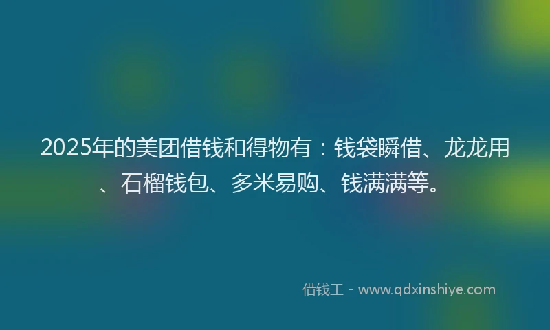 2025年的美团借钱和得物有：钱袋瞬借、龙龙用、石榴钱包、多米易购、钱满满等。