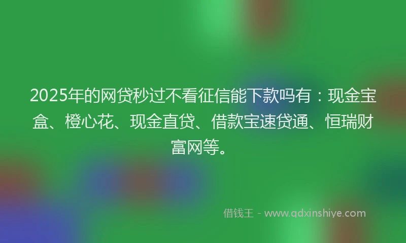 2025年的网贷秒过不看征信能下款吗有：现金宝盒、橙心花、现金直贷、借款宝速贷通、恒瑞财富网等。