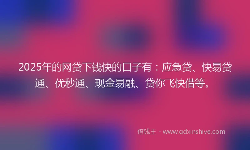 2025年的网贷下钱快的口子有：应急贷、快易贷通、优秒通、现金易融、贷你飞快借等。