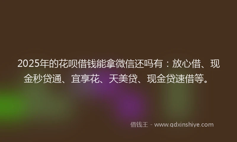 2025年的花呗借钱能拿微信还吗有：放心借、现金秒贷通、宜享花、天美贷、现金贷速借等。