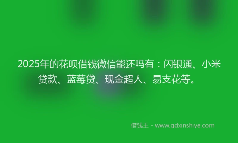 2025年的花呗借钱微信能还吗有：闪银通、小米贷款、蓝莓贷、现金超人、易支花等。