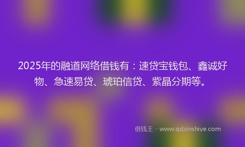 2025年的融道网络借钱有：速贷宝钱包、鑫诚好物、急速易贷、琥珀信贷、紫晶分期等。