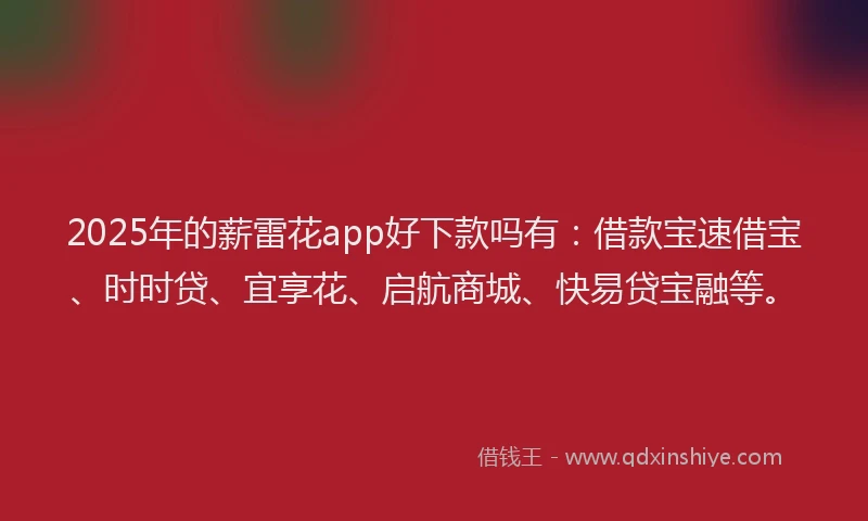 2025年的薪雷花app好下款吗有：借款宝速借宝、时时贷、宜享花、启航商城、快易贷宝融等。