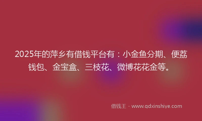 2025年的萍乡有借钱平台有：小金鱼分期、便荔钱包、金宝盒、三枝花、微博花花金等。