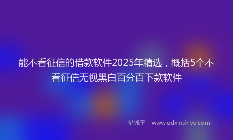 能不看征信的借款软件2025年精选，概括5个不看征信无视黑白百分百下款软件