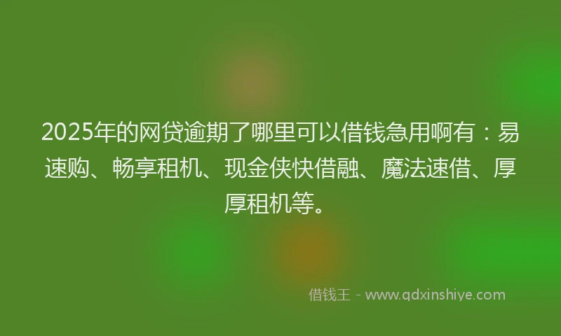 2025年的网贷逾期了哪里可以借钱急用啊有：易速购、畅享租机、现金侠快借融、魔法速借、厚厚租机等。
