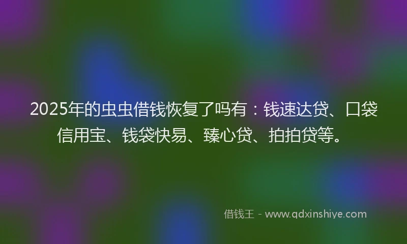 2025年的虫虫借钱恢复了吗有：钱速达贷、口袋信用宝、钱袋快易、臻心贷、拍拍贷等。
