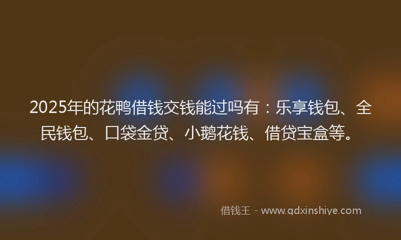 2025年的花鸭借钱交钱能过吗有：乐享钱包、全民钱包、口袋金贷、小鹅花钱、借贷宝盒等。