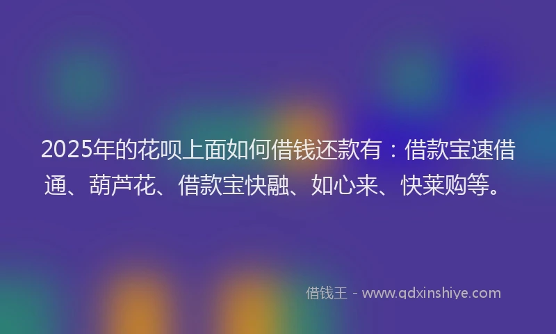 2025年的花呗上面如何借钱还款有：借款宝速借通、葫芦花、借款宝快融、如心来、快莱购等。