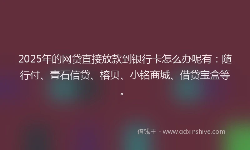 2025年的网贷直接放款到银行卡怎么办呢有：随行付、青石信贷、榕贝、小铭商城、借贷宝盒等。