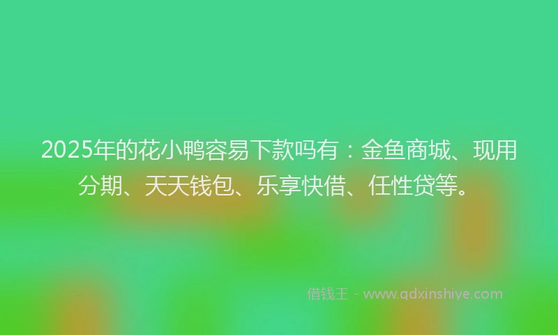 2025年的花小鸭容易下款吗有：金鱼商城、现用分期、天天钱包、乐享快借、任性贷等。
