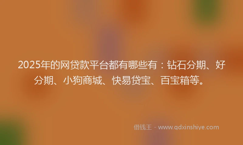 2025年的网贷款平台都有哪些有：钻石分期、好分期、小狗商城、快易贷宝、百宝箱等。