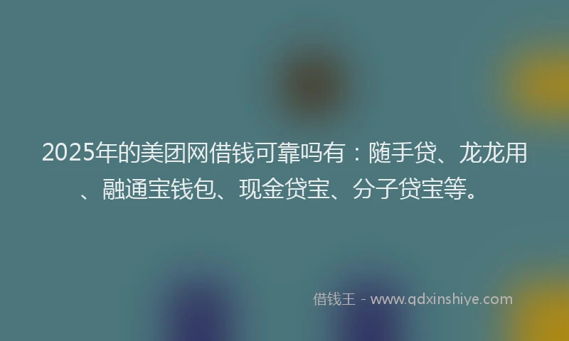 2025年的美团网借钱可靠吗有：随手贷、龙龙用、融通宝钱包、现金贷宝、分子贷宝等。