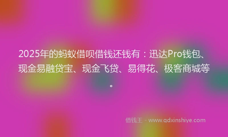 2025年的蚂蚁借呗借钱还钱有：迅达Pro钱包、现金易融贷宝、现金飞贷、易得花、极客商城等。