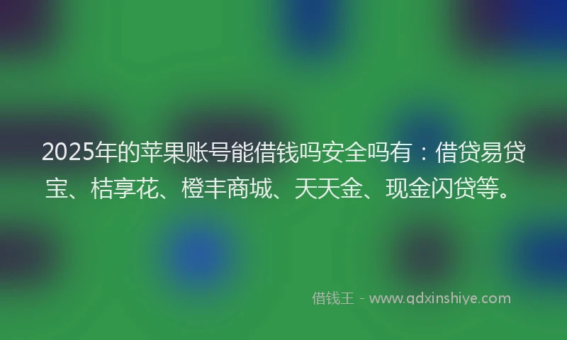 2025年的苹果账号能借钱吗安全吗有：借贷易贷宝、桔享花、橙丰商城、天天金、现金闪贷等。