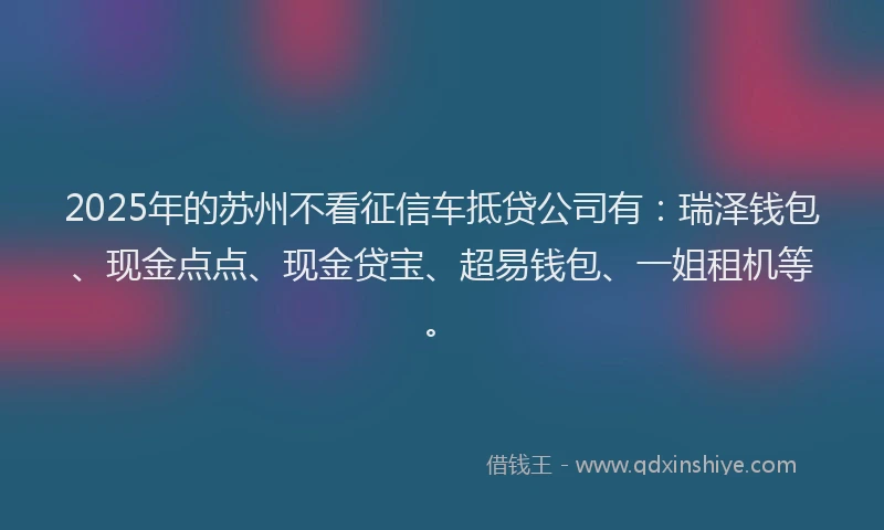 2025年的苏州不看征信车抵贷公司有：瑞泽钱包、现金点点、现金贷宝、超易钱包、一姐租机等。