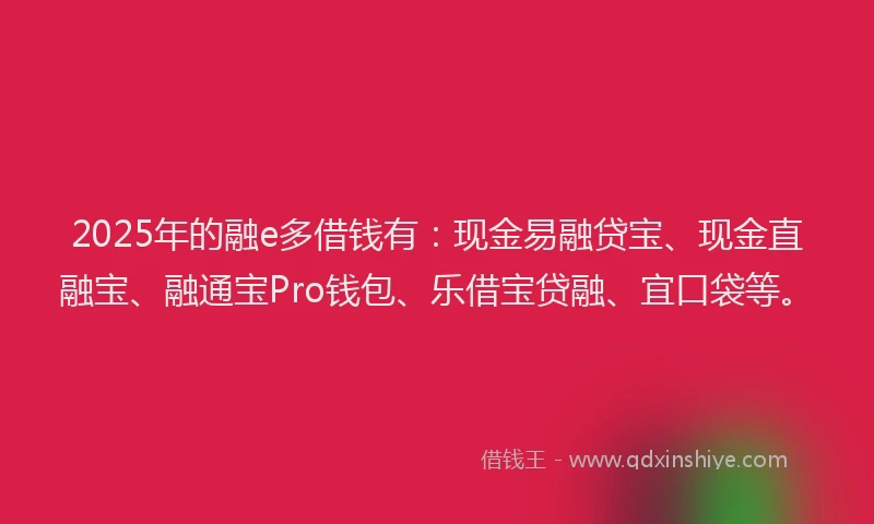 2025年的融e多借钱有：现金易融贷宝、现金直融宝、融通宝Pro钱包、乐借宝贷融、宜口袋等。
