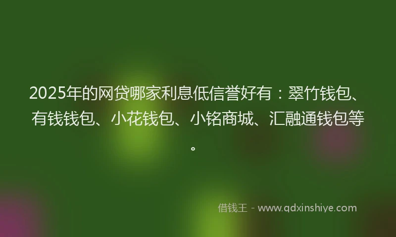 2025年的网贷哪家利息低信誉好有：翠竹钱包、有钱钱包、小花钱包、小铭商城、汇融通钱包等。