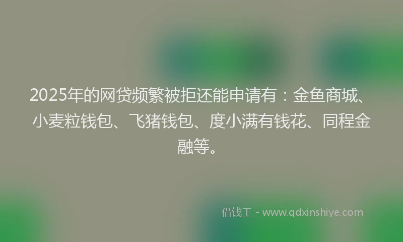 2025年的网贷频繁被拒还能申请有：金鱼商城、小麦粒钱包、飞猪钱包、度小满有钱花、同程金融等。