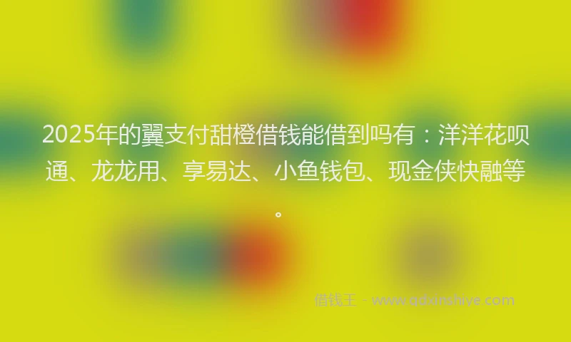 2025年的翼支付甜橙借钱能借到吗有：洋洋花呗通、龙龙用、享易达、小鱼钱包、现金侠快融等。