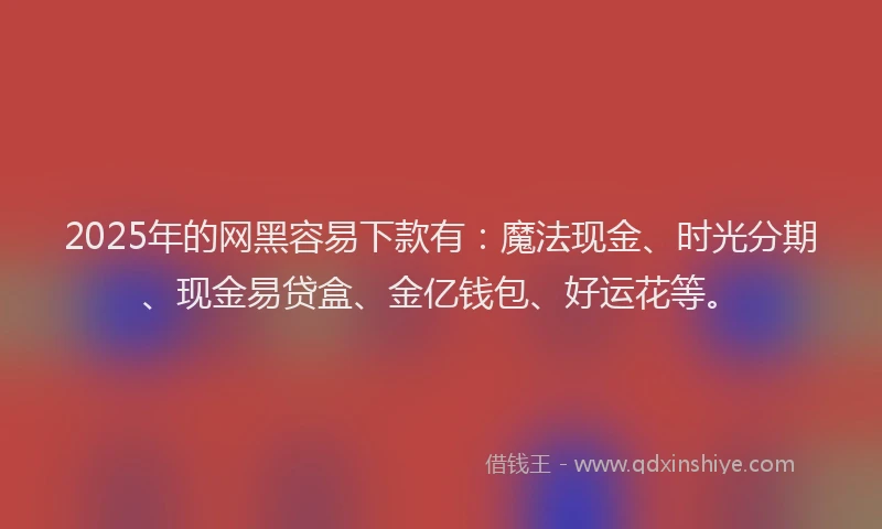 2025年的网黑容易下款有：魔法现金、时光分期、现金易贷盒、金亿钱包、好运花等。