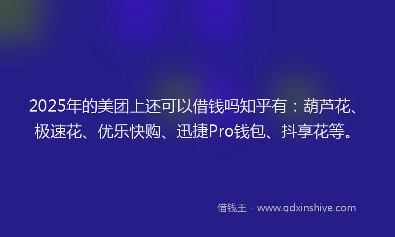 2025年的美团上还可以借钱吗知乎有：葫芦花、极速花、优乐快购、迅捷Pro钱包、抖享花等。