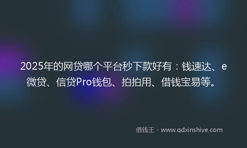 2025年的网贷哪个平台秒下款好有：钱速达、e微贷、信贷Pro钱包、拍拍用、借钱宝易等。