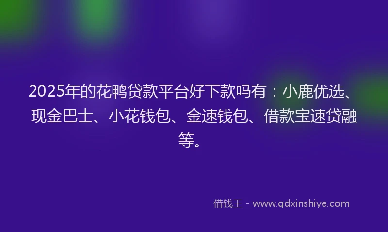 2025年的花鸭贷款平台好下款吗有：小鹿优选、现金巴士、小花钱包、金速钱包、借款宝速贷融等。