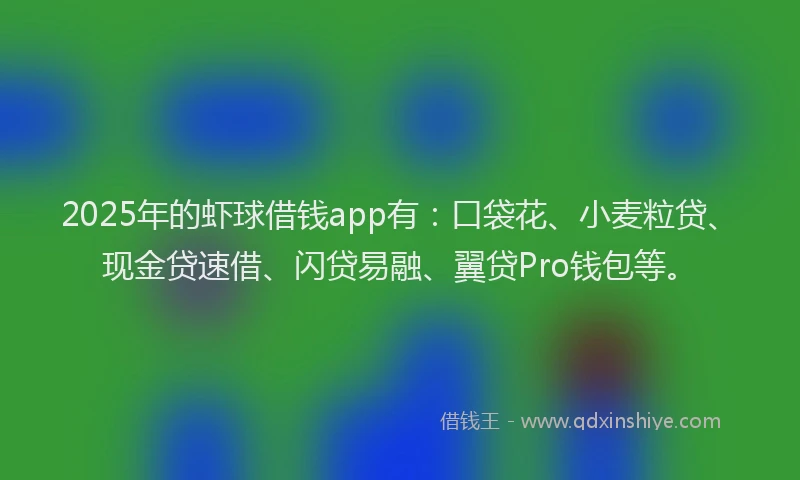 2025年的虾球借钱app有：口袋花、小麦粒贷、现金贷速借、闪贷易融、翼贷Pro钱包等。