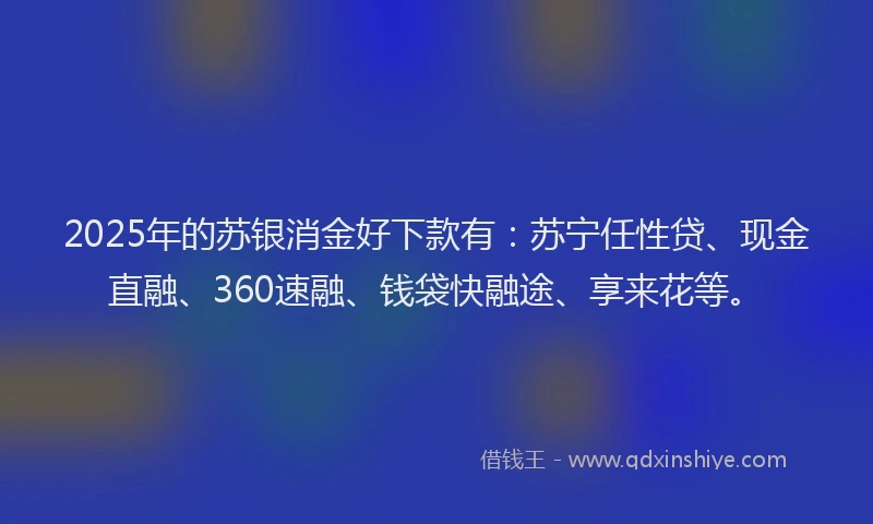 2025年的苏银消金好下款有：苏宁任性贷、现金直融、360速融、钱袋快融途、享来花等。