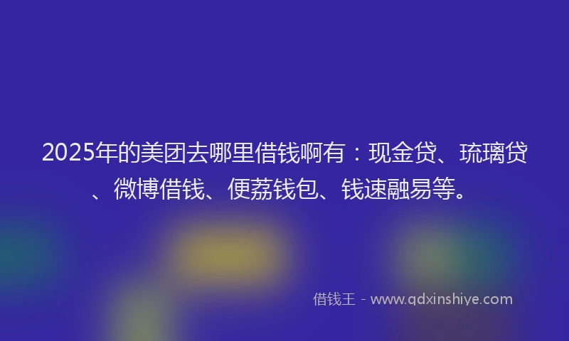 2025年的美团去哪里借钱啊有：现金贷、琉璃贷、微博借钱、便荔钱包、钱速融易等。