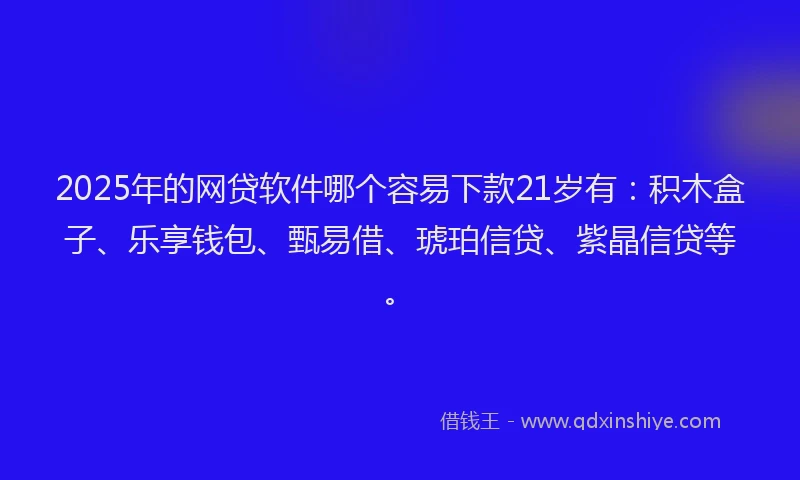 2025年的网贷软件哪个容易下款21岁有：积木盒子、乐享钱包、甄易借、琥珀信贷、紫晶信贷等。