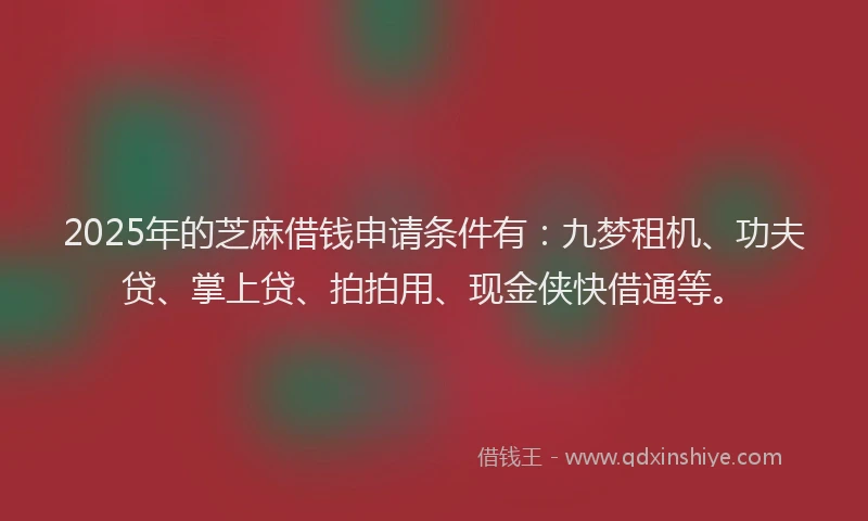 2025年的芝麻借钱申请条件有：九梦租机、功夫贷、掌上贷、拍拍用、现金侠快借通等。