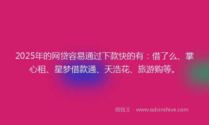 2025年的网贷容易通过下款快的有：借了么、掌心租、星梦借款通、天浩花、旅游购等。