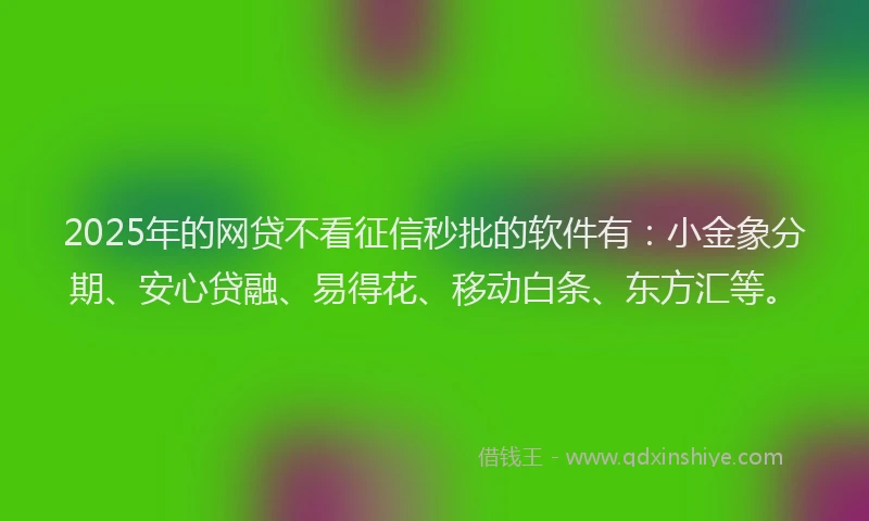 2025年的网贷不看征信秒批的软件有：小金象分期、安心贷融、易得花、移动白条、东方汇等。