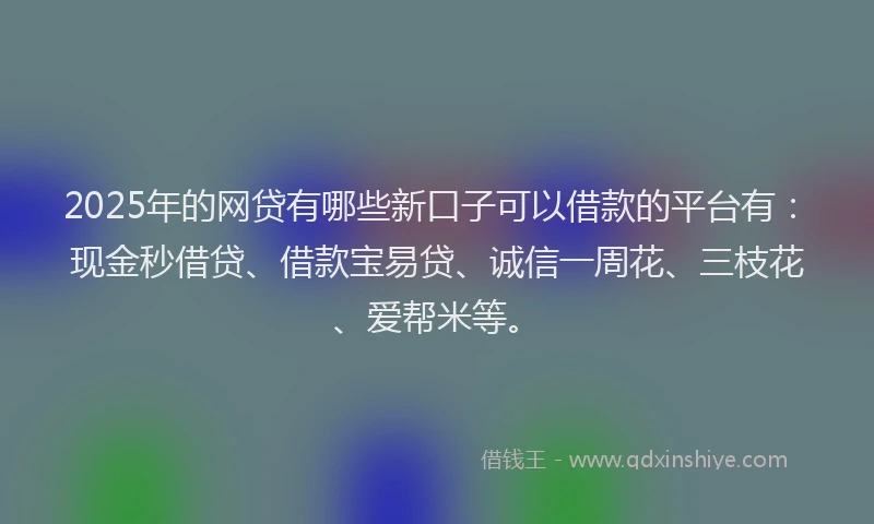 2025年的网贷有哪些新口子可以借款的平台有：现金秒借贷、借款宝易贷、诚信一周花、三枝花、爱帮米等。